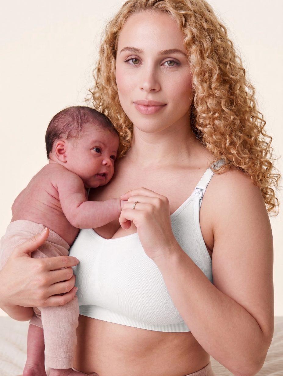 A woman wearing The Yael nursing bra